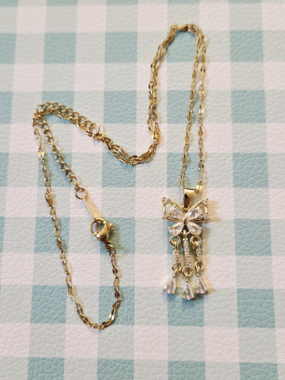 Gold Butterfly Pendant Necklace with Crystal Dangles - Elegant Women's Jewelry
